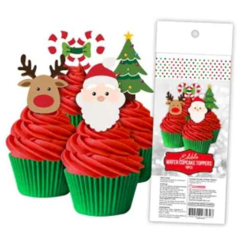 Edible Wafer Paper Cupcake Decorations - Christmas